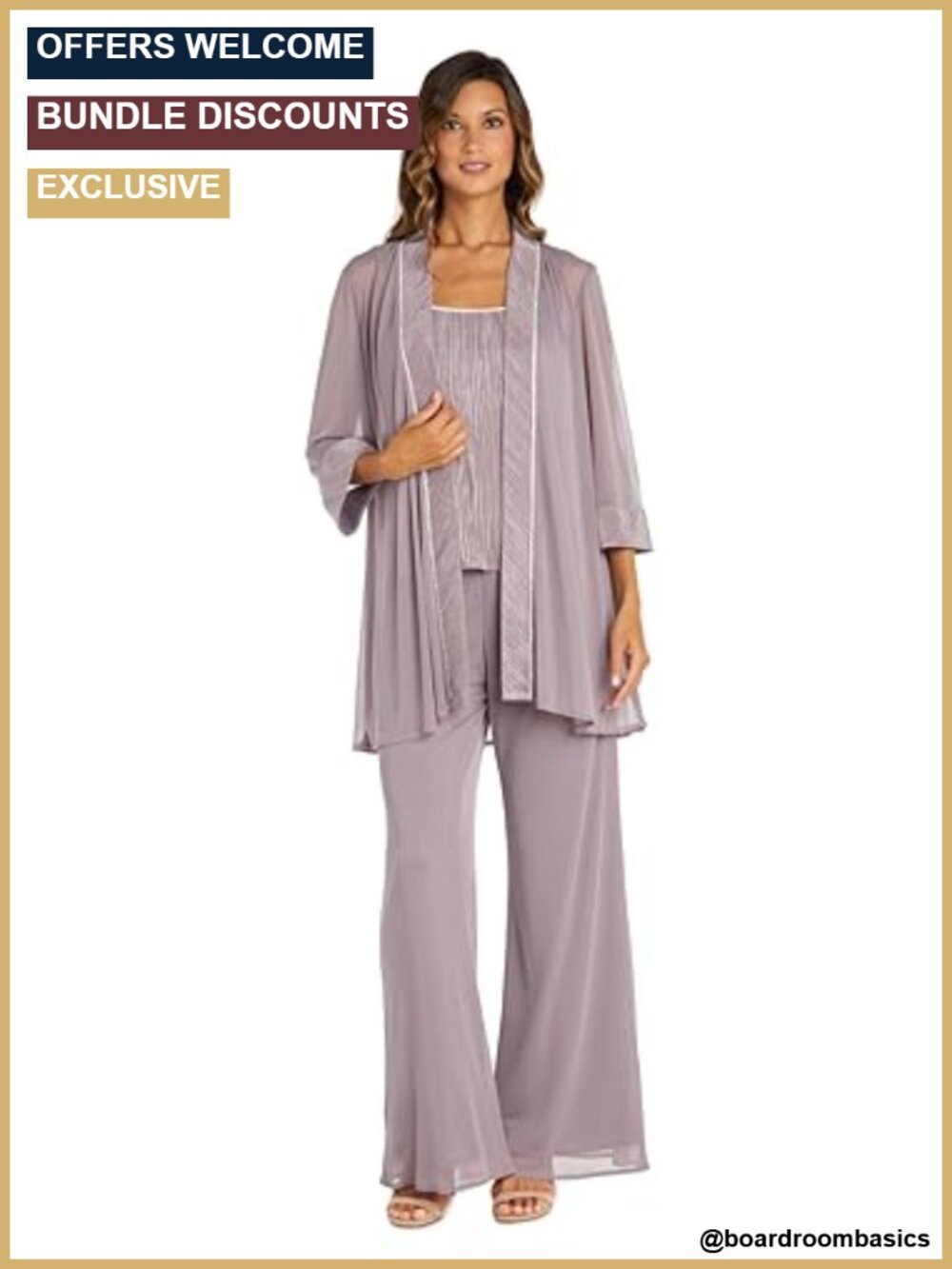 3-Piece Glitter Pant Suit with Tank Top & Sheer Jacket Formal